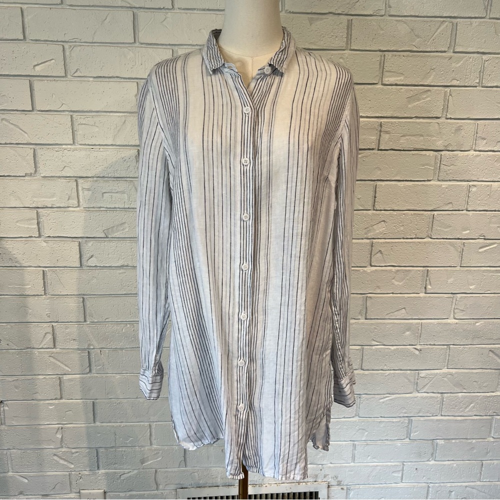 Garnet Hill 100% Linen Blue Striped Tunic Womens S